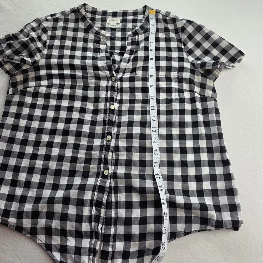 J.Crew Womens Black White Gingham Tie Front Short Sleeve Button Up Shirt Small